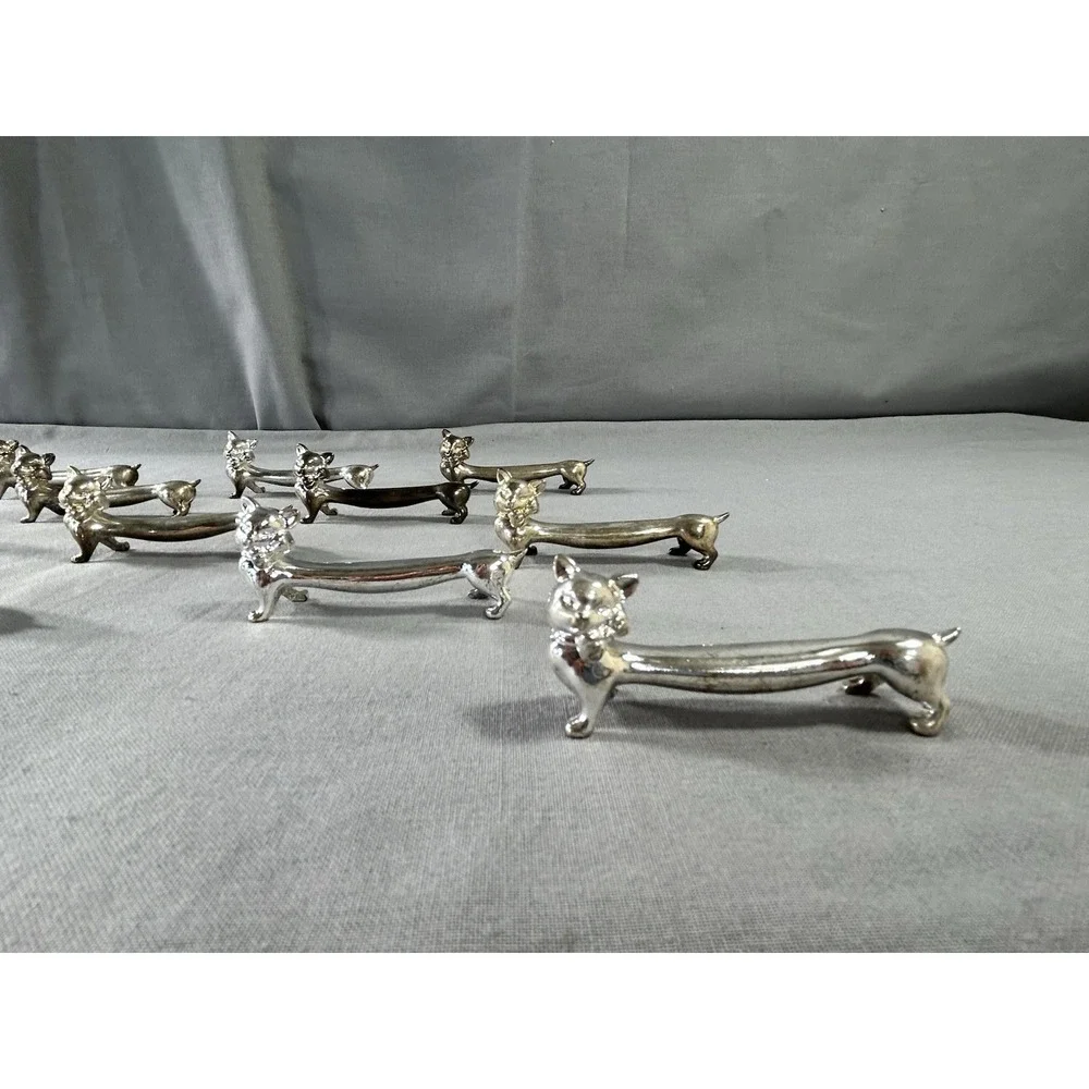 vintage silver-plated cat-shaped knife rests lot 12 Holiday Whimsical Art Deco